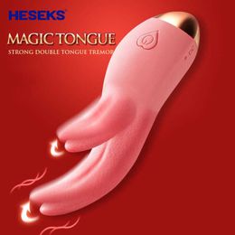 Heseks Realistic Double Tongue Heating Vibrator G-spot Clitoris Vagina Stimulator Blowjob Female Masturbator for Women