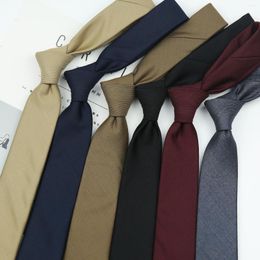 Bow Ties 7CM Academic British Style Khaki Wine Red Black Solid Color Striped Nylon Jacquard Weave Tie For Man Business Wedding Necktie