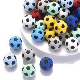 Teethers Toys 19mm 10Pcs Silicone Round Beads Soccer Ball Style Teething Chew For Baby Care Gift DIY Pacifier Chain Jewellery Making 230822