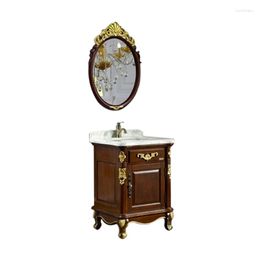 Bath Accessory Set European Antique Oak Bathroom Cabinet Solid Wood Carving Floor-standing Washbasin Combination Gold Painting