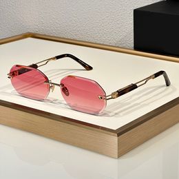 Gold Pink Sunglasses Rimless Frame Glasses Sunnies Gafas de sol Mens Designer Sunglasses Shades Occhiali da sole UV400 Protection Eyewear