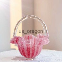 Vases Crystal Pink Flower Basket Figurine Art Glass Collectible Craft Gift Dreams Ornament for Home Decor Tabletop Vase Centrepiece x0821