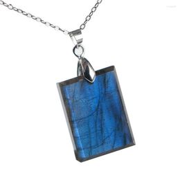 Pendant Necklaces Genuine Natural Labradorite Blue Light Gems Rectangle Shape Stone Charm Lady 24 18 6mm