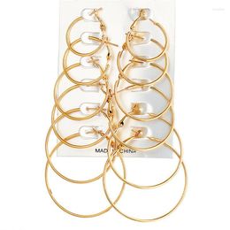 Hoop Earrings 6 Pairs/set Punk Geometric For Women Gold Color Circle Huggie Korean Jewelry E977