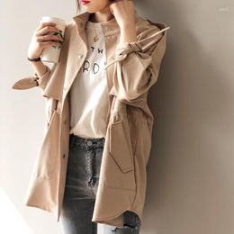 Trench da donna 2023 Tench Spring Coat for Women Stand Collar Single Slim Casual Female Solid Solid Long Windoser Chaqueta