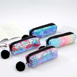 Learning Toys Kawaii Back to School Pencil Case for Girls Boys Pen Box Cute Hairball Pencilcase Sequin Cosmetic Cartridge Bag Stationery Kit R230822