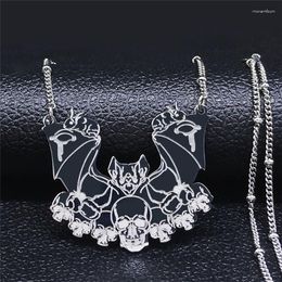 Pendant Necklaces 2023 Gothic Vampire Bat Skull Stainless Steel Chocker Necklace Women Animal Silver Colour Jewellery Collar Mujer N4224S06