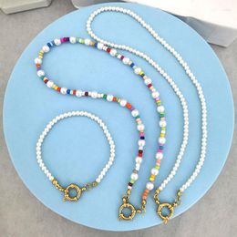 Pendant Necklaces QMHJE Boho Imitation Pearl Necklace Women Choker Stainless Steel Clasp Sailor Buckle DIY Base Chain Beach Gold Colour