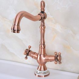 Kitchen Faucets Dual Handle Single Hole Deck Mounted Basin Faucet Antique Red Copper Swivel Bathroom Sink Cold And Mixer Tap 2nf621