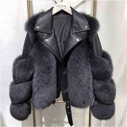 Women Faux Fur Coat with Fox Winter Fashion Motocycle Style Luxury Leather Jackets Woman Trendy Overcoats 210902ms6h