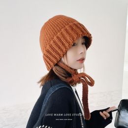 Berets Style Strap Long Ear Protector Woollen Hat Unisex Winter Cute Versatile Warm Knitted Trend