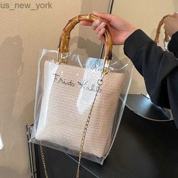 Totes Chain Jelly Transparent Bags For Women Summer Travel Crossbody Shoulder Bag Simple Bamboo Handle Handbag Lady Beach Hand Bags HKD230822