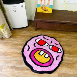 Carpet LAKEA Cherry Bomb Rug Pink Handmade Tufted Room Decor Kawaii Small Rugs for Bedroom Cartoon Circle Punch Needle