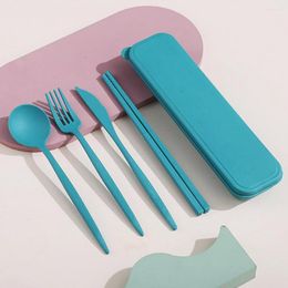 Dinnerware Sets 4 Reusable Utensils Set With Case Chopsticks Cutter Fork Spoon Travel Cutlery Lunch Box Accessories Daily Use