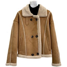 Womens Fur Faux Lady Sheep Shearling Warm Short Coats Female Girl Lamb Wool Casual Winter Jacket Overcoat JT3270 230822
