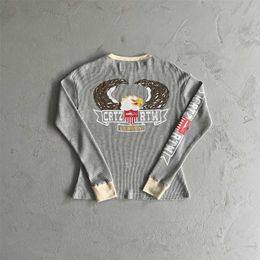 2023 Cold Eagle Print Waffle Long-sleeve Men Knitted Crtz-rtw Pure Cotton Hoodies Grey Lundun Original Fashion Tops