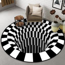 Carpets 3D Round For Living Room Simple Black&White Stereo Vision Carpet Area Rugs Geometric Anti-Skid Home Bedroom Floor Mat