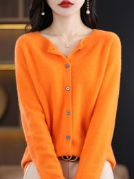 Women's Knits Tees Long Sleeve Cashmere Women Knitted Sweaters 100 Pure Merino Wool Spring Autume ONeck Top Cardigan NonConnect One Line 230821