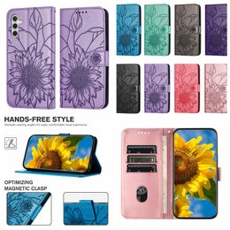 Stylish Sunflower PU Leather Wallet Cases For Google Pixel 8 Pro 7 7A 6 6A Moto G73 E13 G72 G62 G52 G53 Edge 30 Lite Fashion Flower ID Card Slot Cash Flip Cover Book Pouch