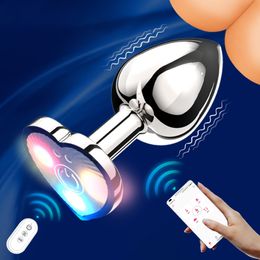 Anal Toys Vibrating Remote HeartShaped App Control Man and Woman Metal Plug Adult Luminous Electric Dildo Couple Intimate y230821