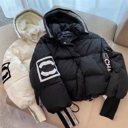 Womans Designer Down Jacket Autumn Winter Women Flocking Jackets Coat Embroidery C Lapel Hoodies Zipper Casual Short Small Parka254f