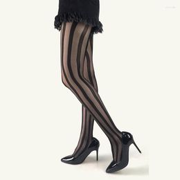 Women Socks Bicolor Wide Vertical Striped Sexy Women's Pantyhose Slimming Down Ultrathin Stockings Style Tights