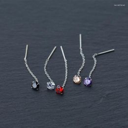 Dangle Earrings MloveAcc Elegant Long Chain Drop S925 Sterling Silver Single CZ Crystal Brincos For Women