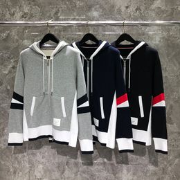 Patchwork Hoodie Cardigan Colour Contrast Zipper Men Loose Casual Coat