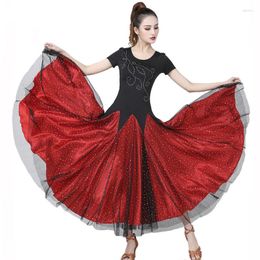 Stage Wear Women Modern Dance Practice Long Skirt Ballroom Dress Sequins Large Swing Square Performance