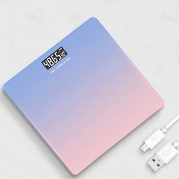 Body Weight Scales Digital Scale Gradients Color Bathroom Floor Glass LED Weighing USB Charging 230821