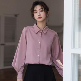 Women's Blouses Chiffon Shirts Summer 2023 Solid Loose Long Sleeves Top Casual Ladies Polo-Neck Clothing YCMYUNYAN