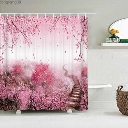 Shower Curtains Beautiful Cherry Blossom Flowers Fabric Shower Curtain Bathroom Curtains Floral landscape Waterproof Decor Bath Screen with R230822