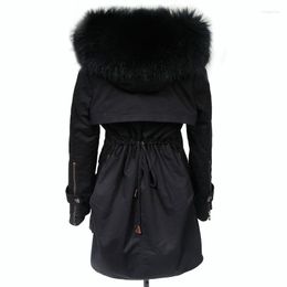 Women's Trench Coats 2023 Winter Women Jackets Real Large Raccoon Fur Collar Thick Ladies Parkas Army Green Female Outerwear