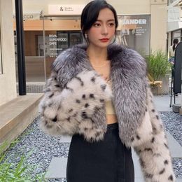 Women's Fur Women Winter Faux Silver Coat Leopard Pattern Imitation Mink Jacket With Big Collar Parka Cardigan Flocking Tops