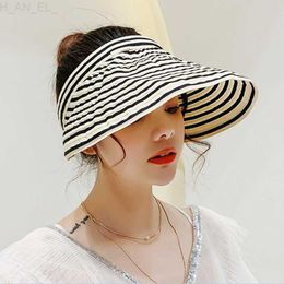 Summer Women Striped Foldable Hats Cap Beach Ladies Hair Clip Sun Hat Female Sports Suncreen Visor Stripe Cap L230821