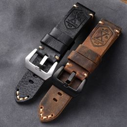 Watch Bands Brown Black Handmade Cowhide Watchband 20 22 24 26MM Men Fitted PAM111 441 Genuine Leather Bracelet Vintage Military 230821