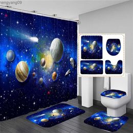 Shower Curtains Galaxy Sky Shower Curtain Set Non-Slip Rug Lid Cover Bath Mat Starry Space Shower Curtain Nebula Universe Bathroom Set R230829