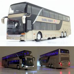 Diecast Model car 1 32 Decker Bus Toy Car Model Simulation Sightseeing Bus Flash Toy Vehicle Toys for Kids car Boys Toy Birthday Gift 230821