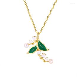 Pendant Necklaces Lily Of The Valley Necklace In 14K Gold-Plated 925 Sterling Silver With Natural Pearl And Enamel Beads
