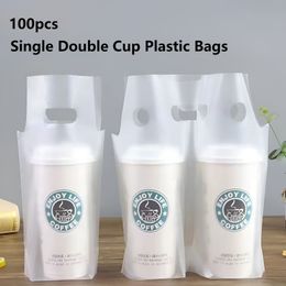 Gift Wrap 50100pcs Plastic Packaging Bag White Transparent Coffee Tote Single Double Cup Milk Tea Beverage Bags Party Favor 230822