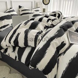 Bedding sets Bedding Sheet Set 100 Washed Cotton Linen Nordic Style Black and White Duvet Cover Set Full Size x0822