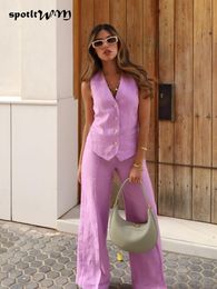 Women's Suits Blazers Fashion Office Lady 2 Pieces Set V Neck Sleeveless Blazer VestHigh Waist Wide Leg Pants Summer Women Solid Vest Blazer Suits 230821