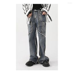 Men's Jeans Autumn And Winter High Street Wide Leg Trousers Pants Vintage Wash Rough Edge Straight Tube Splicing Male