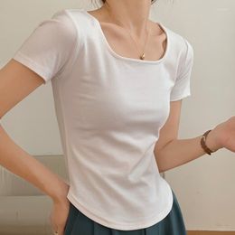 Women's T Shirts Korea Stylish Summer S Short Sleeve Solid Color Cotton Slim U-Neck Basic Spring Female Tops Blouse Outfits C5061