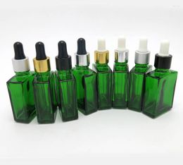 Storage Bottles 30ML Refillable Empty Green Flat Bottle Liquid Container 1oz Glass Dropper 200pcs