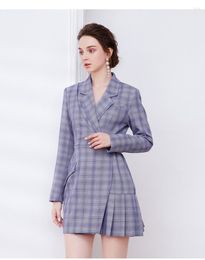 Women's Trench Coats 2023 British Style Classic Elegance Blue Asymmetrical Plaid Suit Skirt Casual Slimming Dress Formal Jacket Sweet