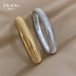 Charm Bracelets DODOHAO Chunky Thick Elastic Chain Stainless Steel Bangle Bracelet for Women Statement Gold Colour Stacked Cuff Jewellery 230821