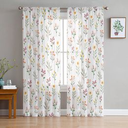 Sheer Curtains Flower Watercolour Tulle for Living Room Bedroom Window Kitchen Balcony Voile 230822