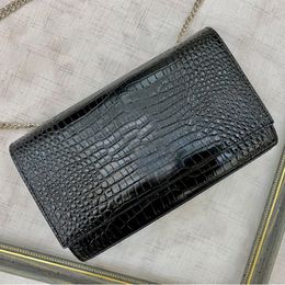 Chain Shoulder Bag Pure Leather Envelope Bags Wallet Alligator Cowhide Flip Magnetic Buckle Hardware Letter Compartment Interior Pocket 5A