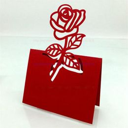 100pcs lot Red Rose Table Decoration Place Card Wedding Party Decoration Laser Cut Heart Floral Wine Glass Paper Place Cards297s